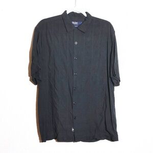Nat Nast Black Button Down Short Sleeve Embroidered Silk Shirt SIZE L